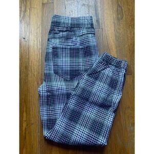 PLAID, RED, BLACK & WHITE DRAWSTRING SLACKS W TAPERED ANKLE-SUPER CUTE